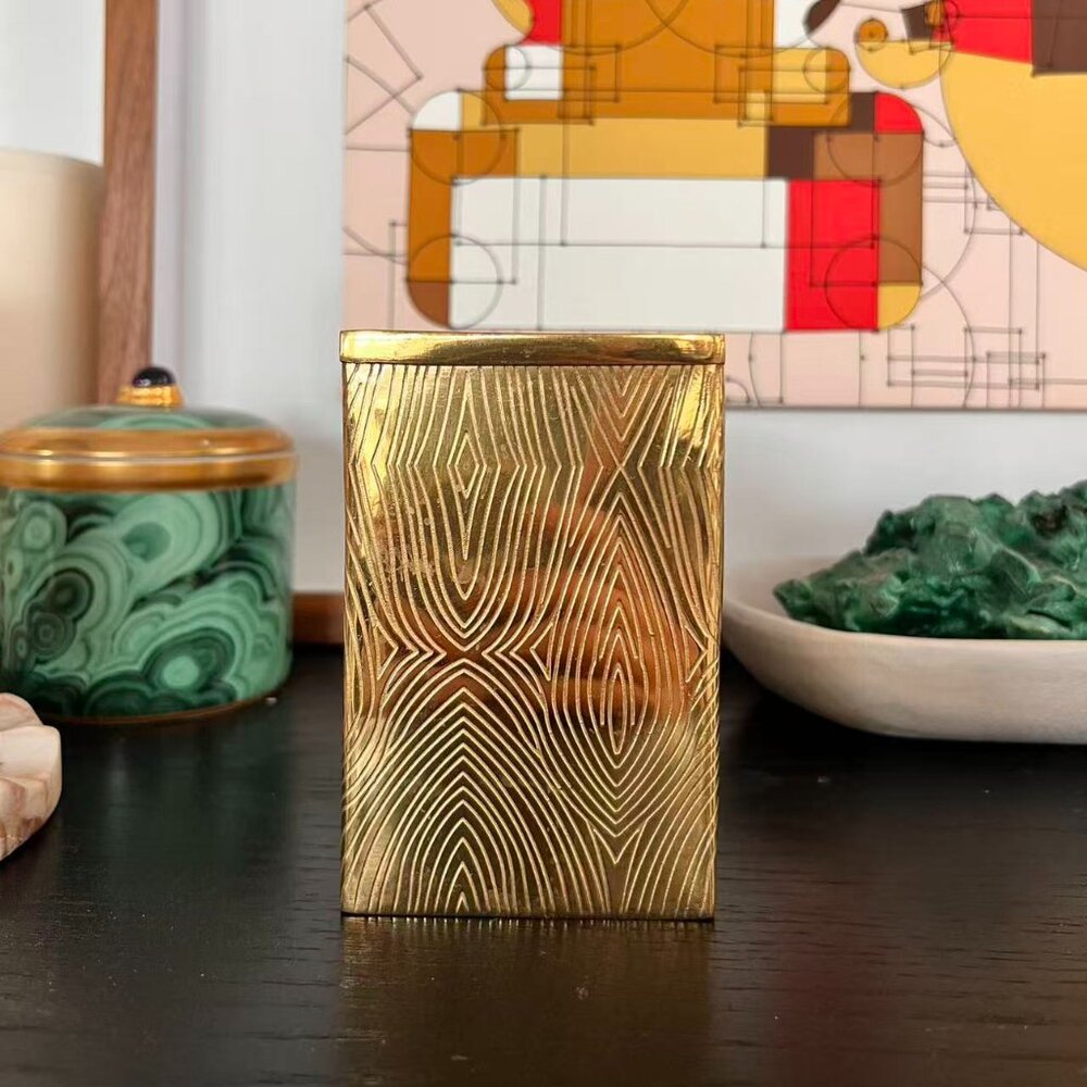 Brand New Discontinued Brass Wood Grain Etched Tumbler Makeup Brush Holder